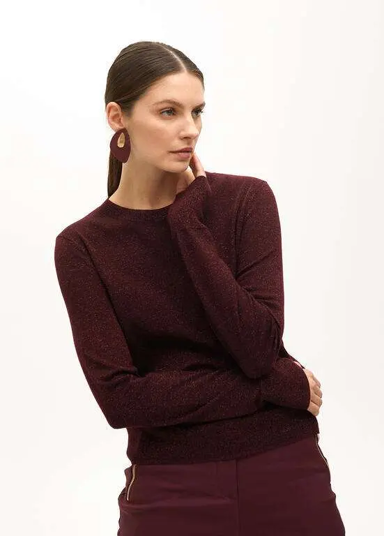 Jersey con lurex cuello redondo burdeos