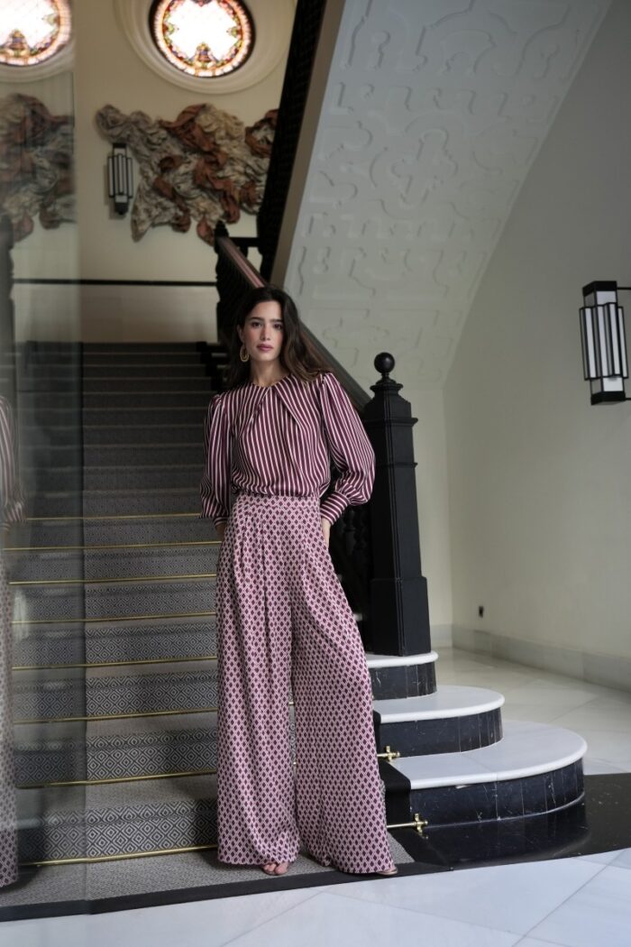 Pantalón fluido palazzo rombos